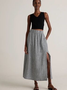 Quince Black and White Gingham Maxi Skirt with Side Slit
